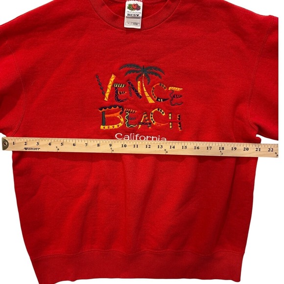 Fruit of the Loom Best‎ Red Venice Beach California Crewneck Sweatshirt Size L - Picture 8 of 9